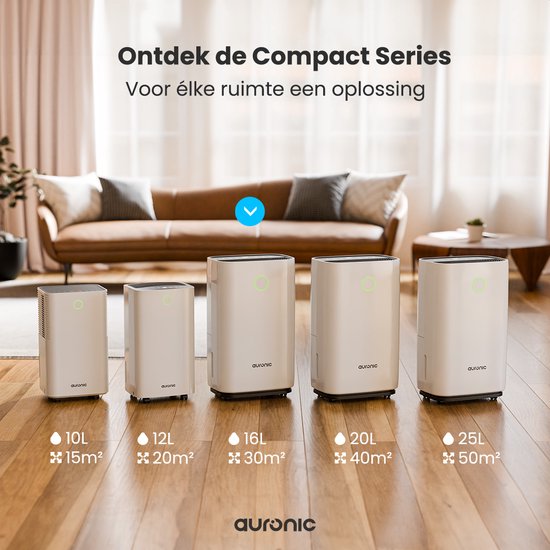 Déshumidificateur Auronic - Série compacte - 16L par jour - Fonction Lavage-Séchage - Chambre à coucher, salle de bain et salon - Blanc