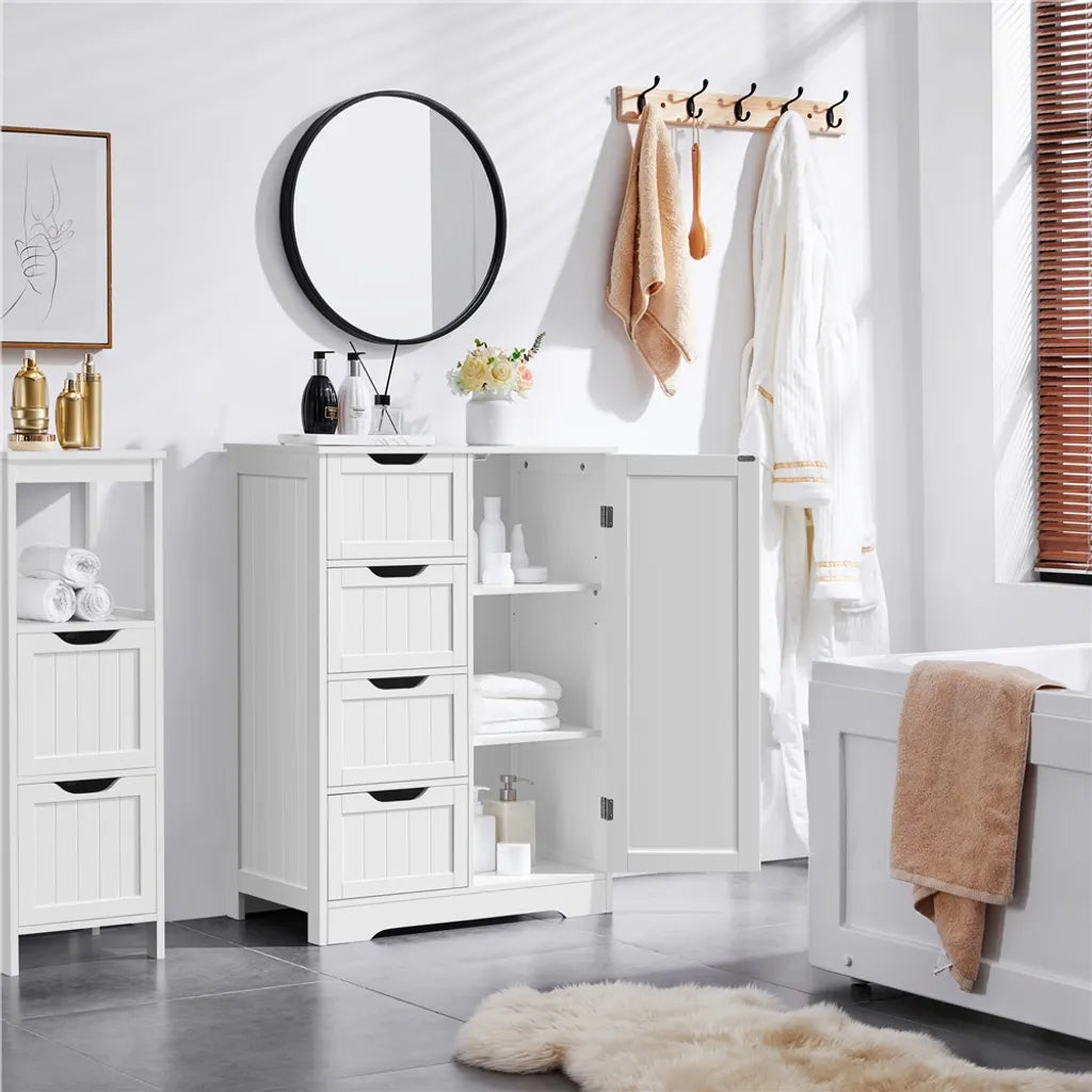 Meuble de salle de bains Yaheetech avec 4 tiroirs et étagères réglables - Blanc - 66 x 35 x 90 cm