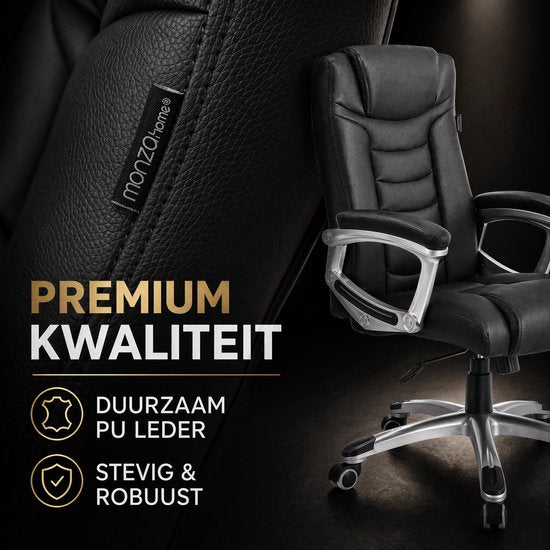Fauteuil de bureau Monza Home® noir – Fauteuil de bureau ergonomique – Cuir PU – Réglable – Capacité de charge de 150 kg – Fauteuil de direction haut de gamme
