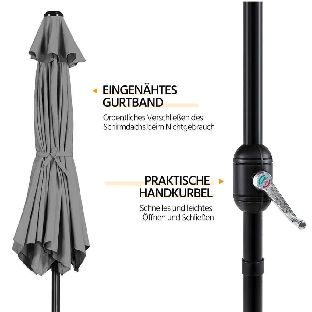 Parasol de jardin Yaheetech avec fonction d'inclinaison et contrepoids - Gris - Ø 269 x 241 cm