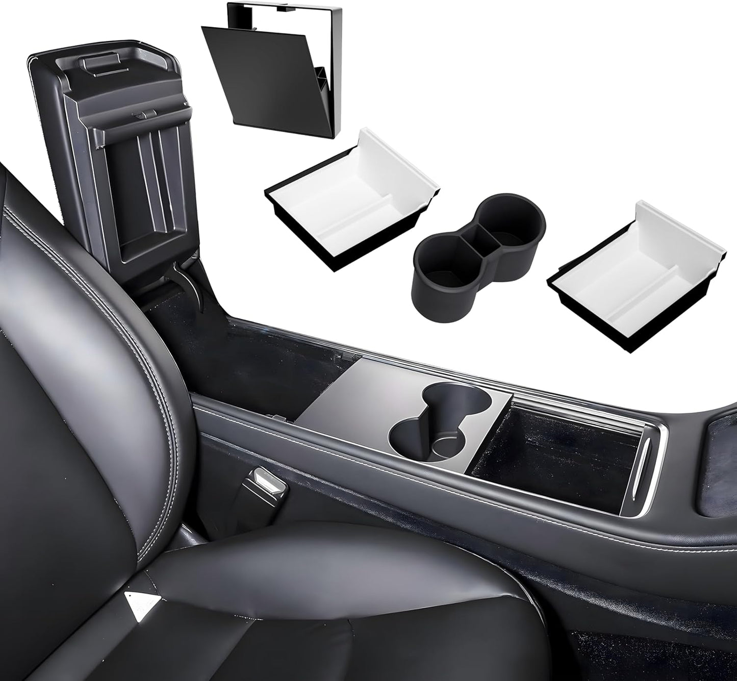 loonara® SpaceMax Elite Middle Console Organiser - Convient à Tesla Model 3 & Model Y (Highland inclus) - Accessoire Premium pour plus d'espace et d'ordre