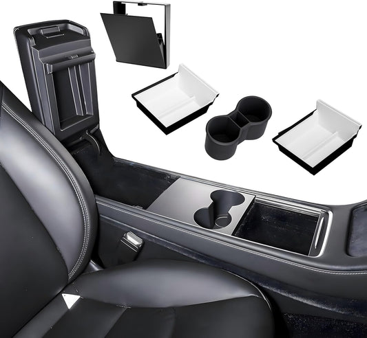 loonara® SpaceMax Elite Middle Console Organiser - Convient à Tesla Model 3 & Model Y (Highland inclus) - Accessoire Premium pour plus d'espace et d'ordre