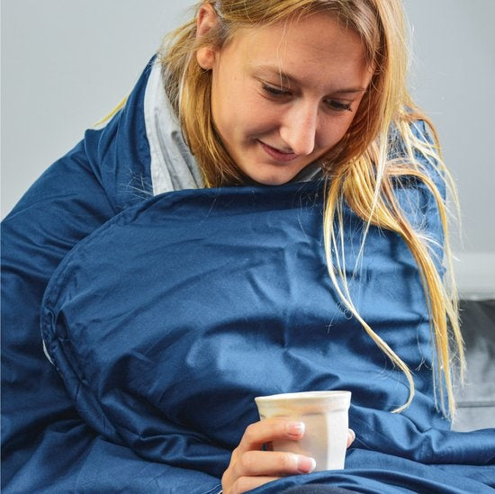 Hoes voor de verzwaringsdeken van Ella | Voor de 7kg en 9kg variant van 150x200cm | Gemaakt van 100% biologisch katoen | Blauw & grijs
