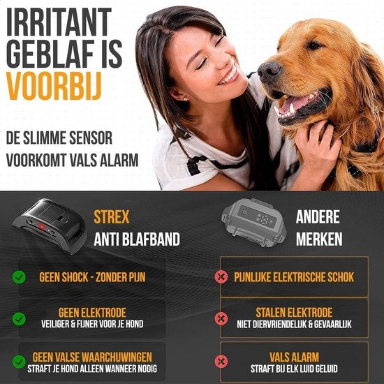 Bande anti aboiement Strex pour chiens - 3-60KG - Sans choc - Vibration et audio - Bande anti aboiement