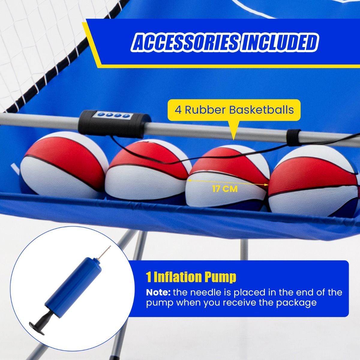 Cerceau de basket-ball pliable Coast - 206x110x206 cm - Bleu - 4 ballons + pompe gonflable + système de score électronique pour 1-4 joueurs