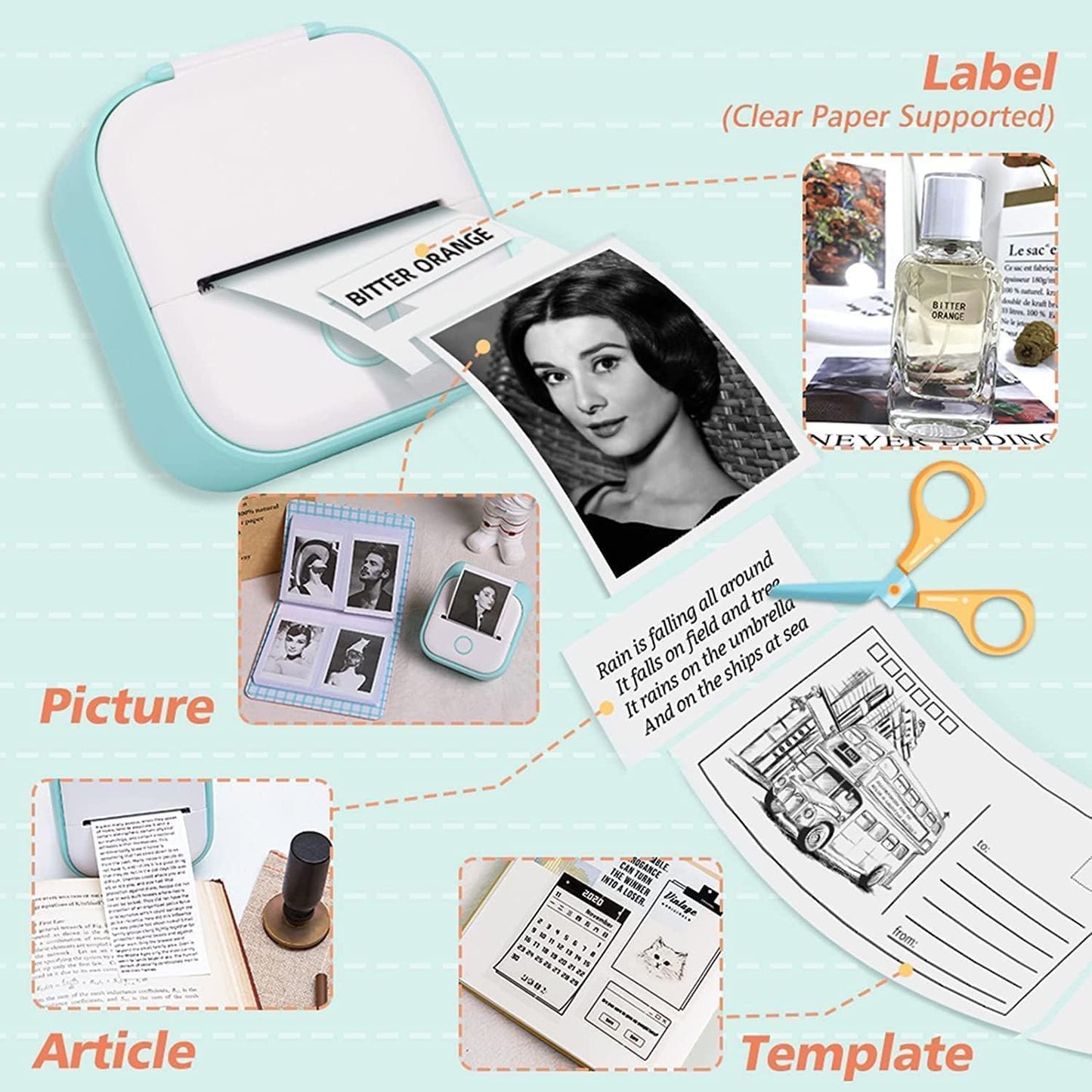 Imprimante de poche Gienslru Mini - Imprimante photo thermique Bluetooth portable - Sans encre - 3,8 x 8,6 x 8,9 cm - Verte