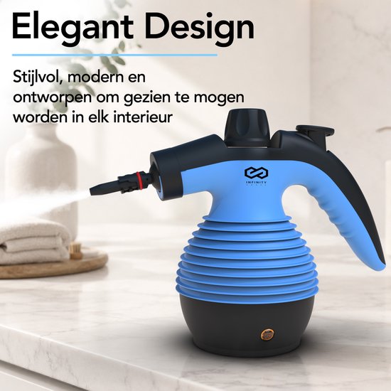 Nettoyeur vapeur Infinity Goods - Nettoyeur vapeur à main 12-en-1 - Nettoyeur vapeur à main - Détachant - Nettoyeur de tapis - 10 embouts - 1 050 watts - 3,2 bars - Bleu