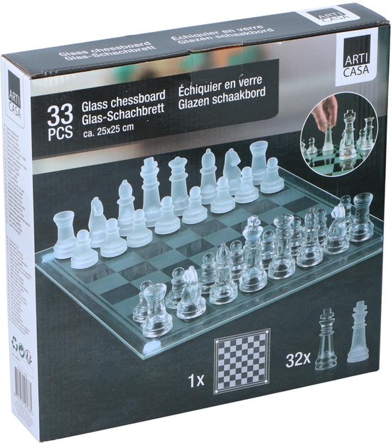Jeu d'échecs en verre Arti Casa - 33 pièces - 25x25 CM - 900 GR - Verre