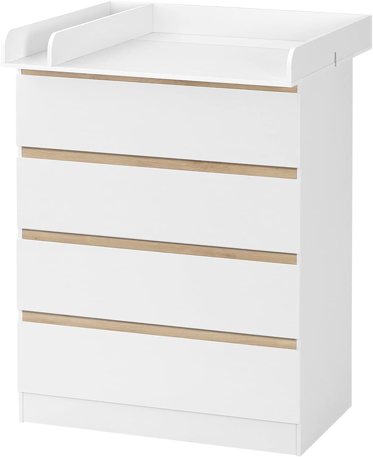Commode pour bébé WOLTU avec planche à langer amovible – 4 tiroirs – Bois certifié FSC – Blanc