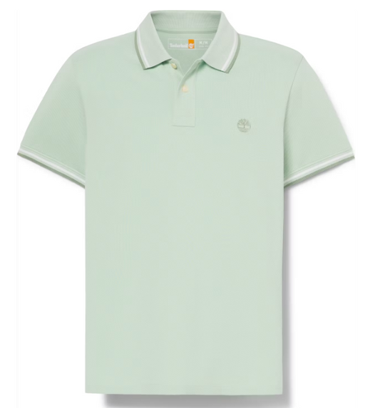 Timberland Oyster River Tipped Collar Polo Men - Cameo Green - Slim Fit - Longueur du dos 70,5 cm - Poids 245 g/m².