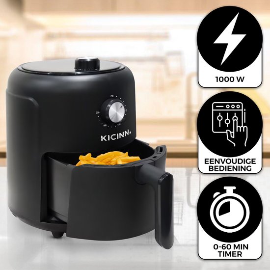 Kicinn Airfryer - Airfryer XL - Friteuse à air chaud - 3 litres - 1000 Watt - Noir