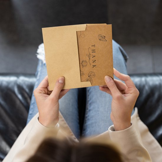 Partizzle 36x Kraft Thank You Cards Set - Cartes de remerciement - Cartes de vœux - Cartes postales - Cartes avec enveloppes - 15x10 cm