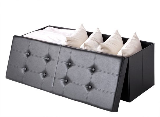 Banc Casaria avec rangement - 80x40x40cm 100L Faux cuir - Noir