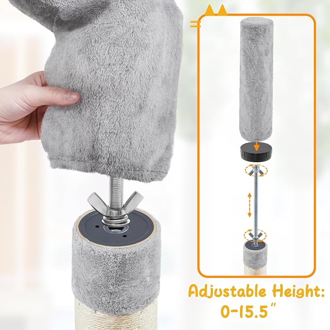 Arbre à chat de plafond Yaheetech 226-265,5 cm - Gris clair - Arbre à chat réglable avec maison pour chat et 5 niveaux