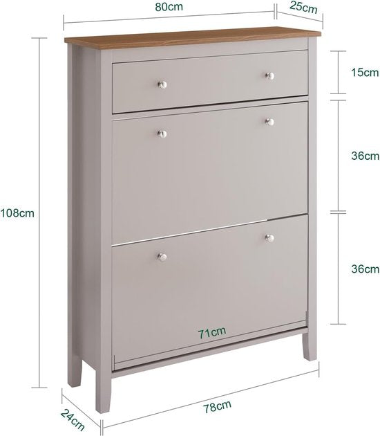 SoBuy FSR89-KA Armoire à chaussures avec 2 volets et un grand tiroir - Tiroir de rangement pour 12 paires de chaussures pour l'entrée, le couloir - Rangement pour chaussures marron clair, 80×25×108cm