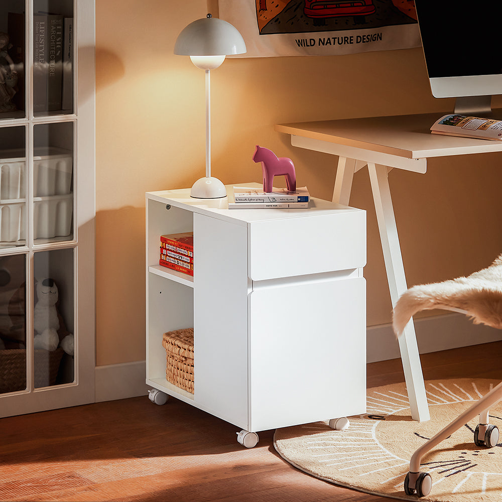 SoBuy ASK05-W Table à imprimante mobile et base de bureau avec 2 tiroirs, 58x35x59 cm, blanc