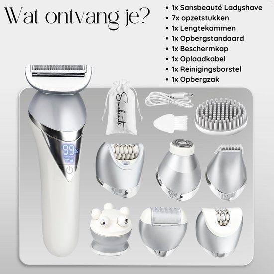 Sansbeauté® 7 in 1 Ladyshaves for Women - Face - Underarms - Legs - Epilator - Trimmer for Women & Ladies - Bikini trimmer Ladies - Shaver Woman