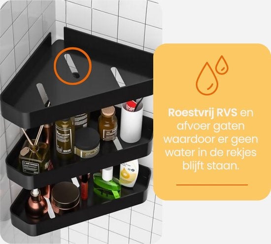 Goliving Support de douche 2 couches - Support de douche sans perçage - Support de douche d'angle - Panier de douche - Support de salle de bain - Accessoires de salle de bain - Noir
