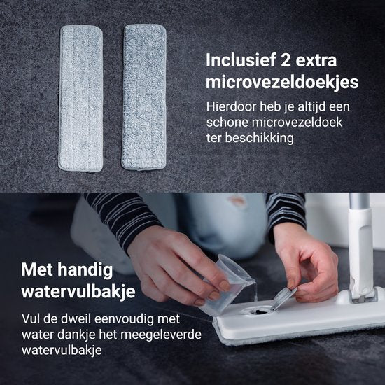 Techweise Système de nettoyage 4 en 1 avec vaporisateur et seau pliable avec 2 vadrouilles supplémentaires en microfibre - Ensemble de nettoyage avec fonction de vaporisation - essuie-plancher - vadrouille - vadrouille avec essoreuse