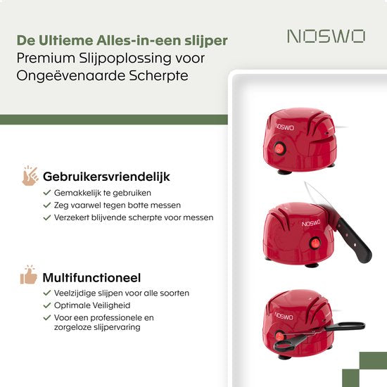 Noswo Aiguisoir électrique pour couteaux - Multifonctionnel - Convient aux couteaux, tournevis et ciseaux - Antidérapant - Rouge