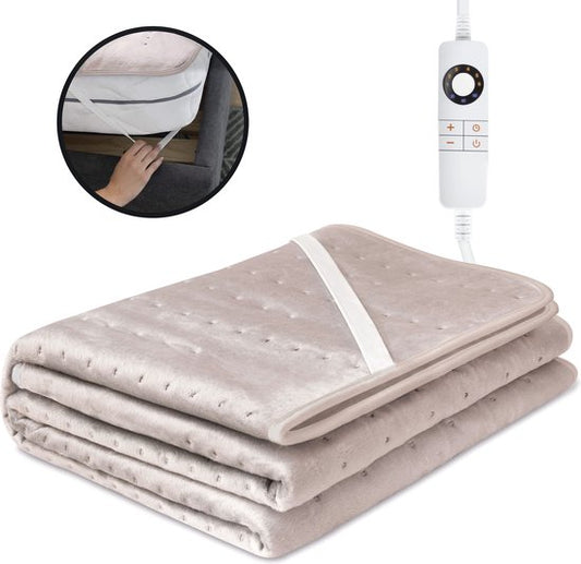 STAUS&BACH CozySnug - Sous-couverture électrique pour 1 personne (100W) - Couverture chauffante avec 6 niveaux de chaleur et minuterie (2, 4 et 6 heures) - Couverture lavable - 150x80 cm - Rose poussiéreux