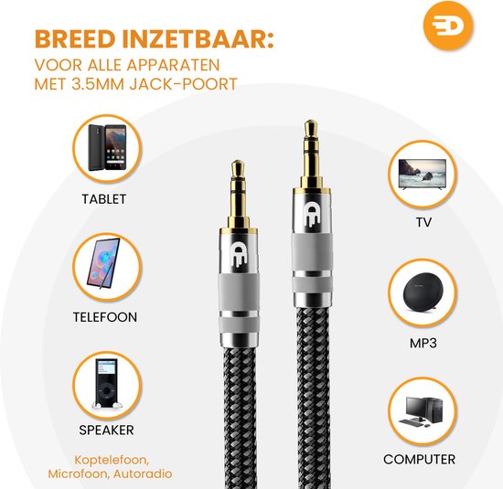 Premium AUX Cable 3.5 mm - Câble audio en nylon - plaqué or - mâle vers mâle - argent - 3 mètres