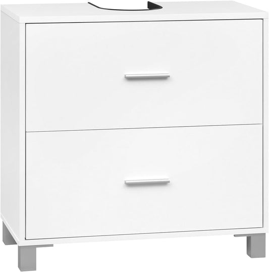 Meuble sous-lavabo eSituro à 2 tiroirs - Meuble de salle de bains avec emplacement pour siphon - Blanc - 60 x 30 x 60 cm
