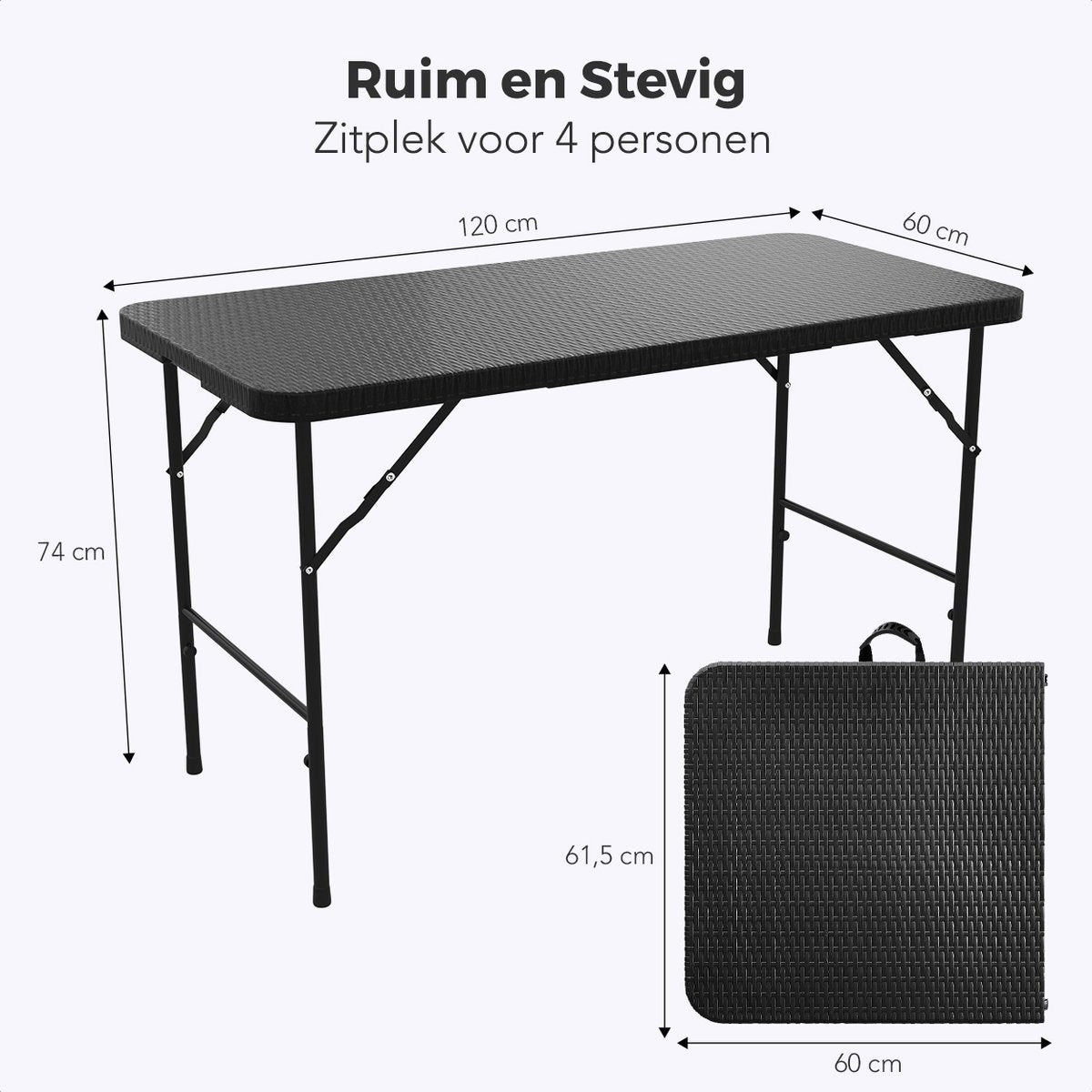 LifeGoods Table pliante - 120 cm - Table de camping - 4 personnes - Table pliante - Noir