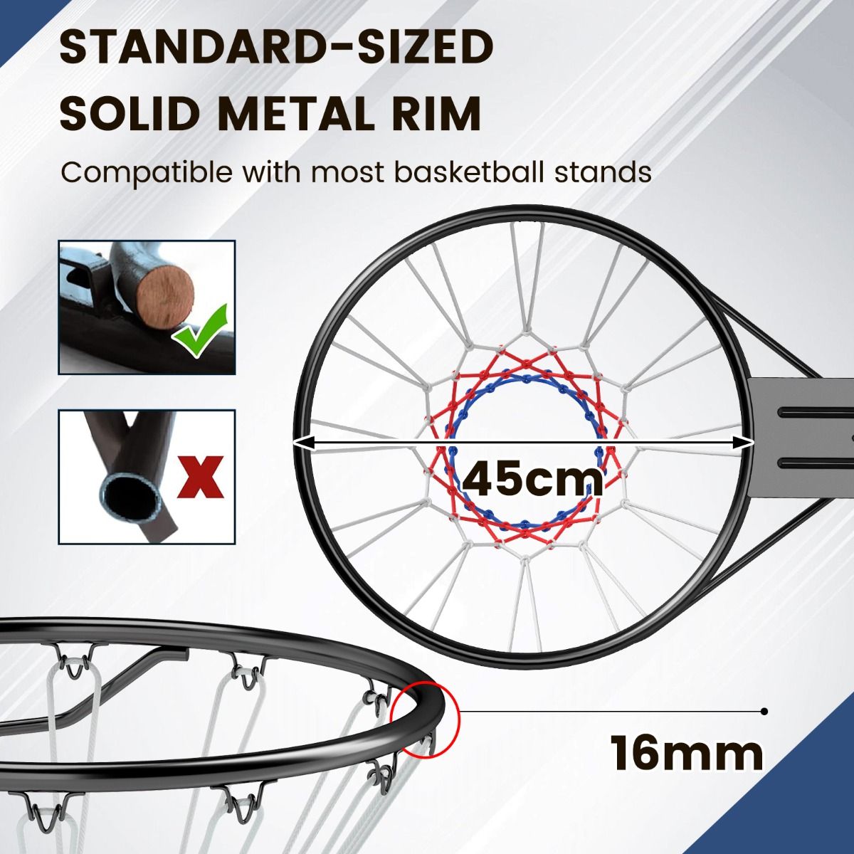 Coast Basketball Ring Ø 45 cm Black - Panier de basket solide et résistant aux intempéries avec filet pour fixation murale - 59,5 x 48 x 38 cm