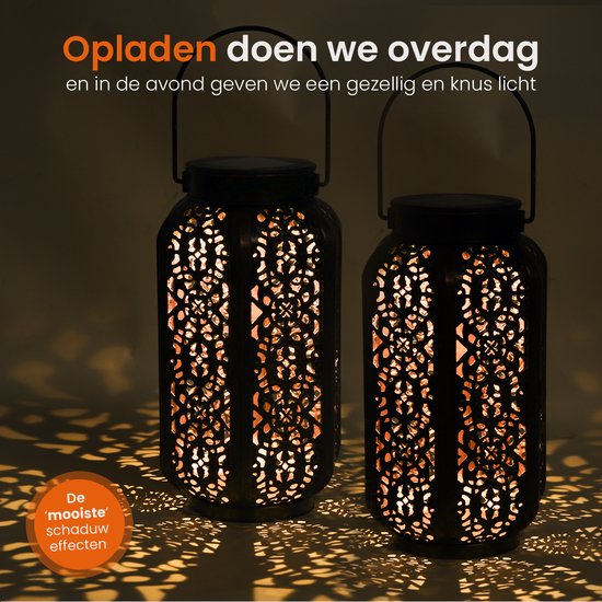 Goliving Lampe de table solaire Spark - Lampe d'extérieur - 2 pièces - Lanterne d'extérieur - Lampe de jardin solaire - Lampe d'extérieur LED - Lampe à suspension - 21 cm - Métal - Bronze
