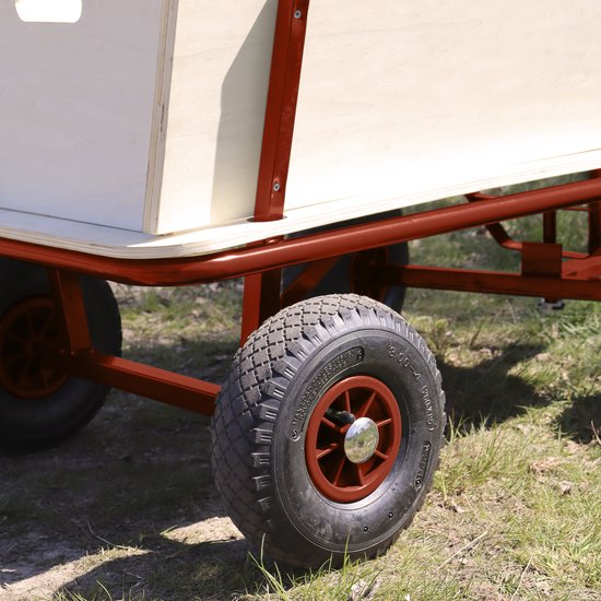 Sunny Billy Beach Wagon Chariot Rouge - Bois brut - Chariot avec pneus gonflables - 94x61x97cm