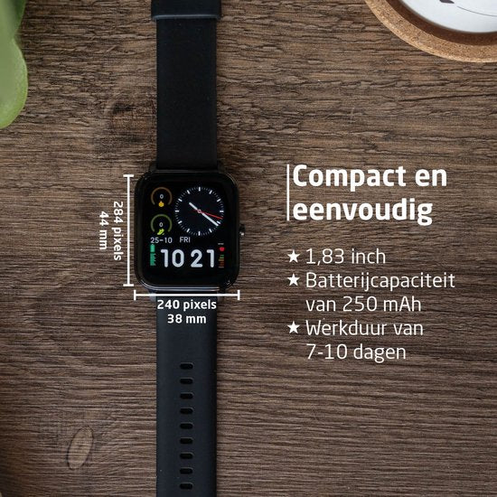 BREND Smartwatch pour femmes et hommes - podomètre, tensiomètre et cardiofréquencemètre - montre de sport - étanche - noir