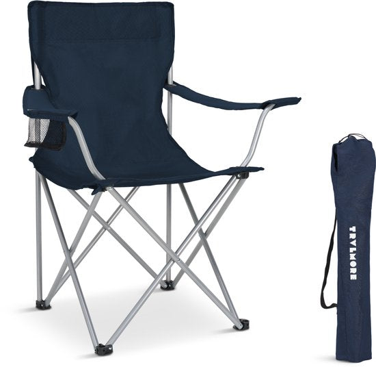 TRVLMORE Chaise de camping - pliable - capacité de charge 120KG - sac de transport inclus - chaise pliante - chaise de pêche - chaise de camping - chaise pliante - bleu