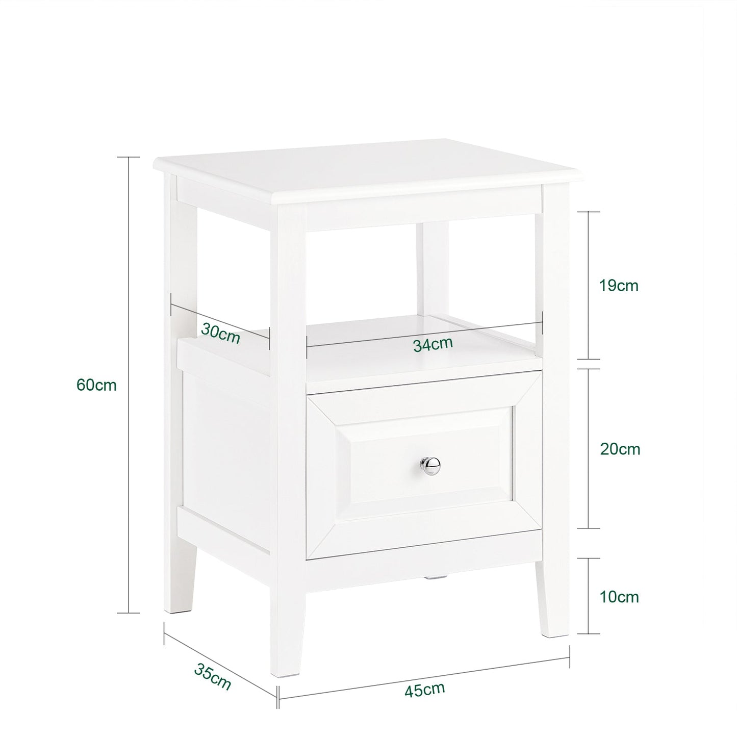 SoBuy Table d'appoint - Avec porte et tiroir - max 50 kg - 45 x 35 x 60 cm - Blanc