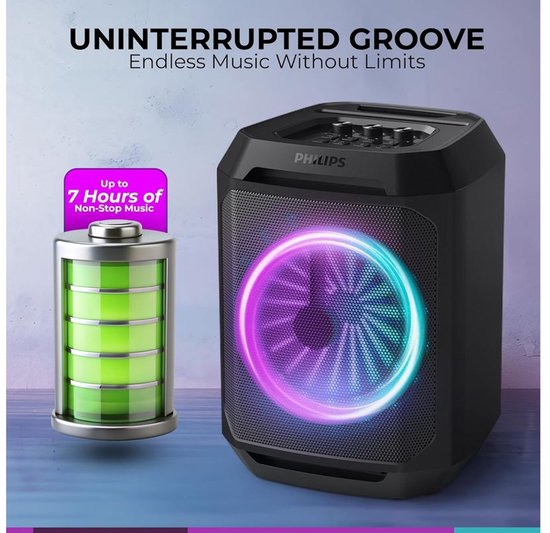 Philips Bluetooth Party Speaker TAX2208 - Karaoké - Lumières de fête - DBB Bass Boost - Jusqu'à 7 heures d'autonomie - Noir