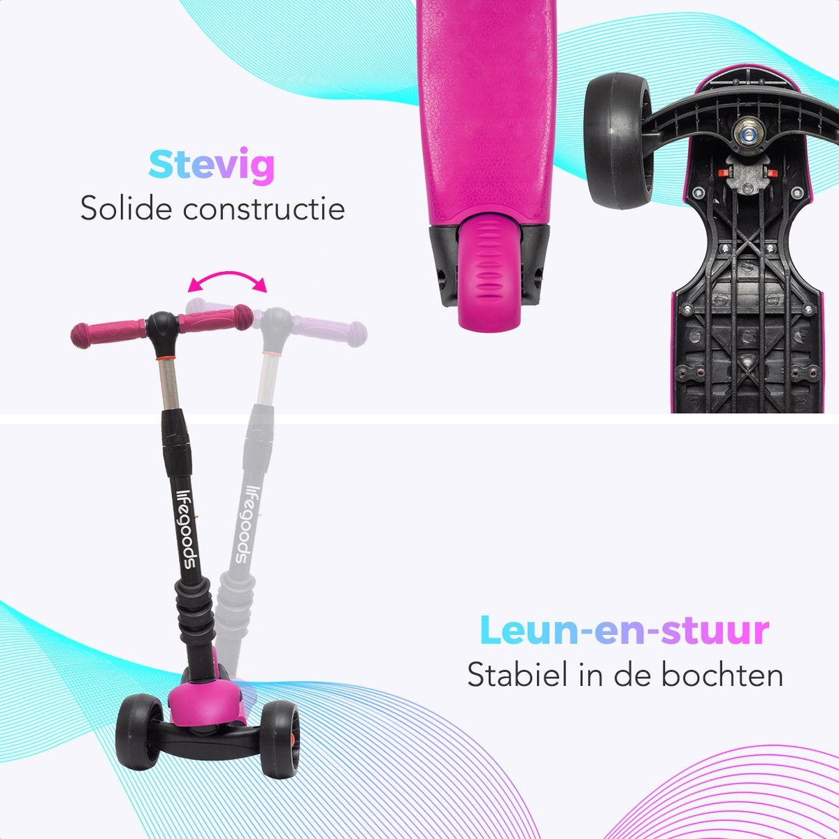 LifeGoods MultiRider Scooter pour enfants - Étape 3-8 ans - Siège réglable - Roues lumineuses - Garçons/Filles - Rose