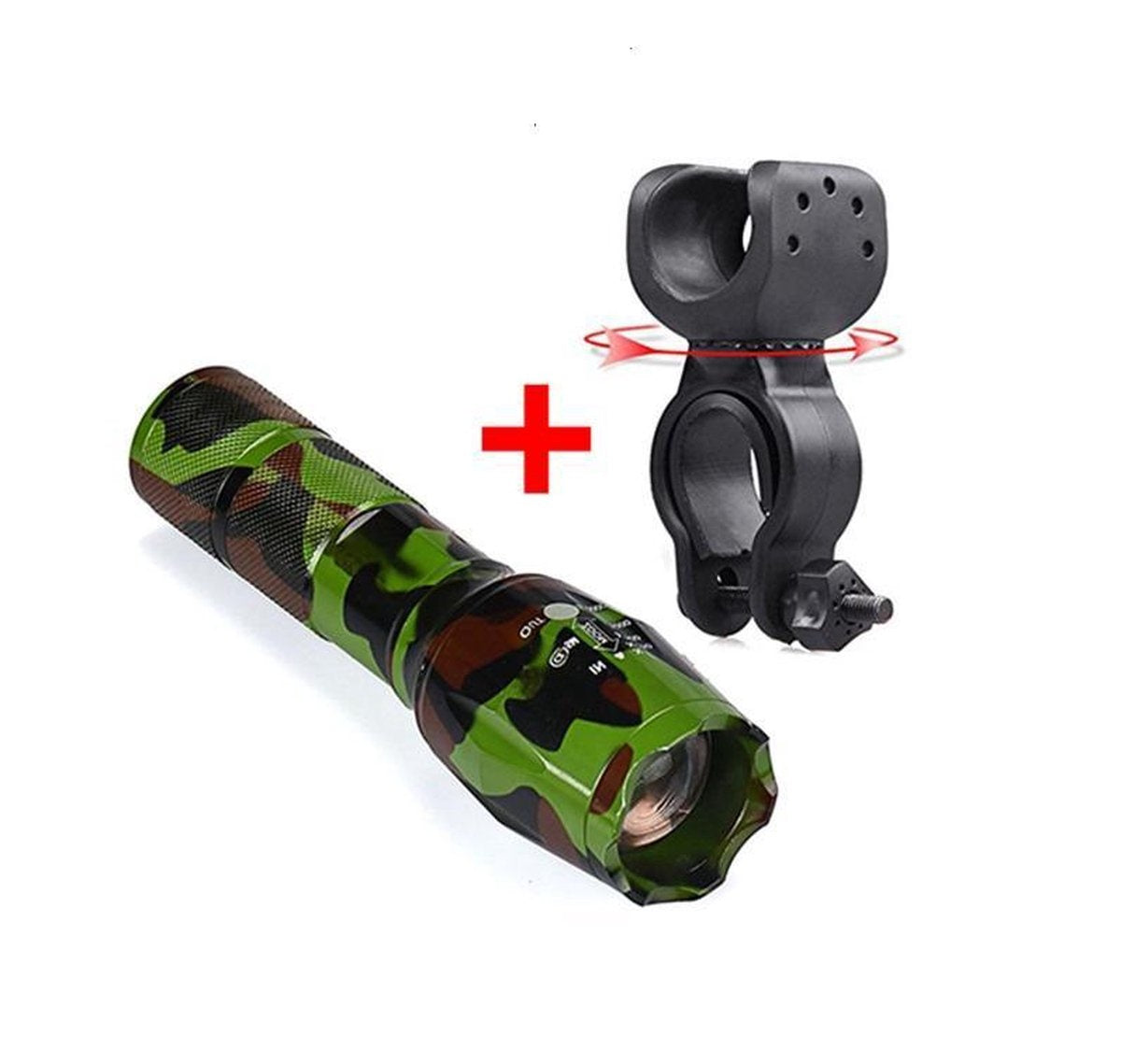 DutchWanted Military Flashlight Green- Includes Bicycle Holder- Zoom functions