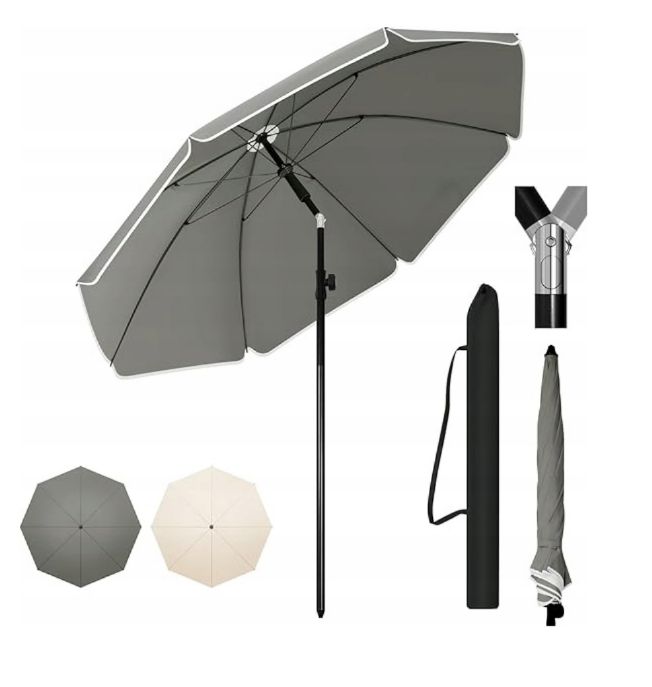 Parasol de jardin eSituro Ø 135 cm - Classique - Hauteur 175 cm - Protection UV - Gris/Beige