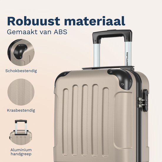 Valise cabine TRVLMORE - 40 x 30 x 20 cm - À placer sous le siège - 24 L - Serrure à combinaison - 4 roulettes - Champagne