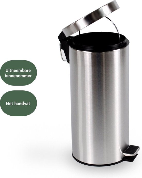 BRASQ Poubelle à pédale 30 litres - acier inoxydable - PB130 - Poubelle à pédale amovible - Poubelle - Corbeille - Poubelle - Déchets
