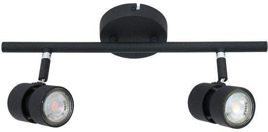 Spot Natasja 7902ZW : spot noir à 2 lampes en métal avec douilles GU10 à intensité variable, pour l'intérieur, au design moderne