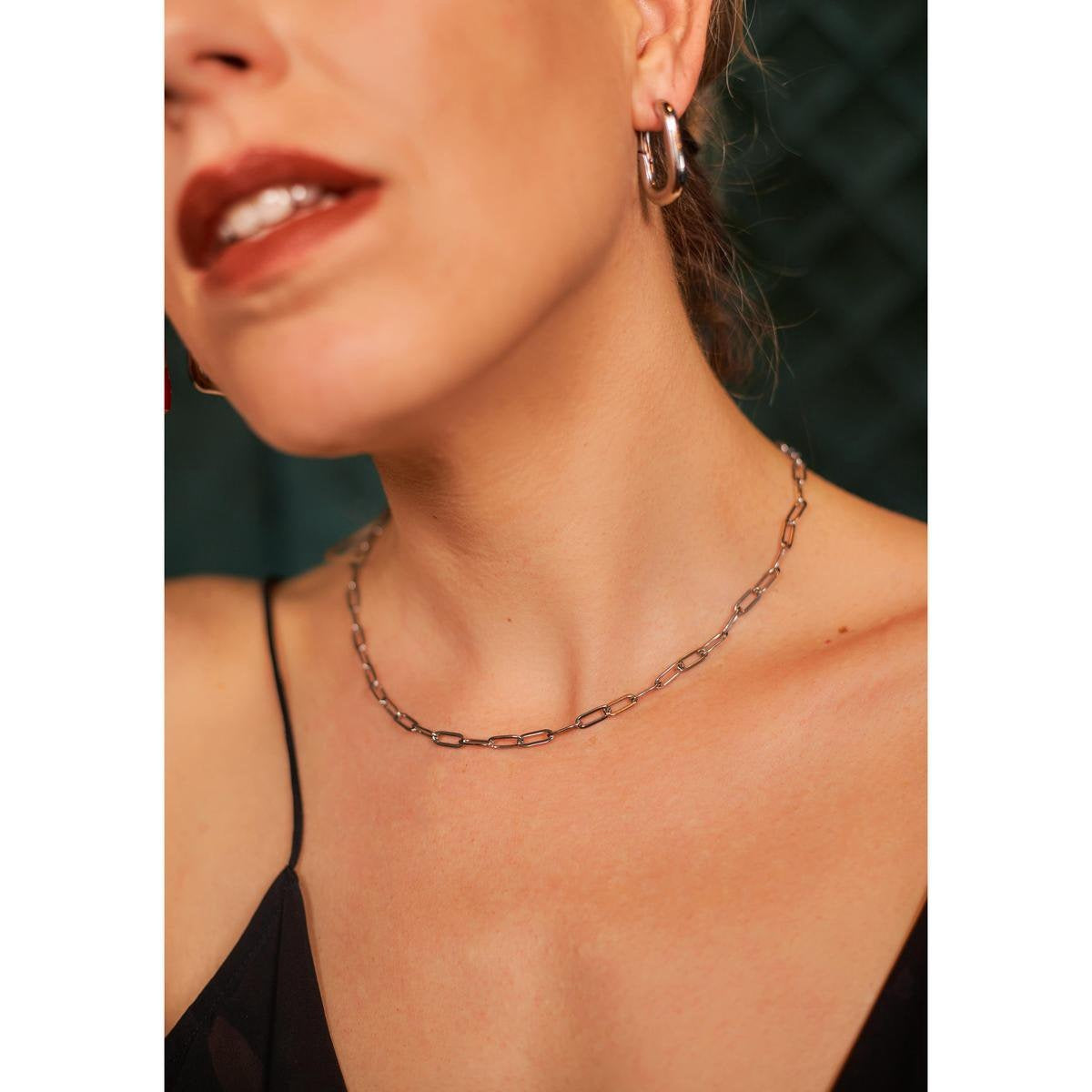 Laura Ferini Ladies Necklace Catena Silver - Silver Link Chain - 18K White Gold Plated - Necklace - Necklace - Jewellery - Accessories - Ladies Necklace