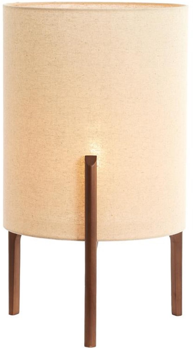 Light & Living Lampe de table Litto - Bois brun foncé - Abat-jour tissu crème Ø35cm