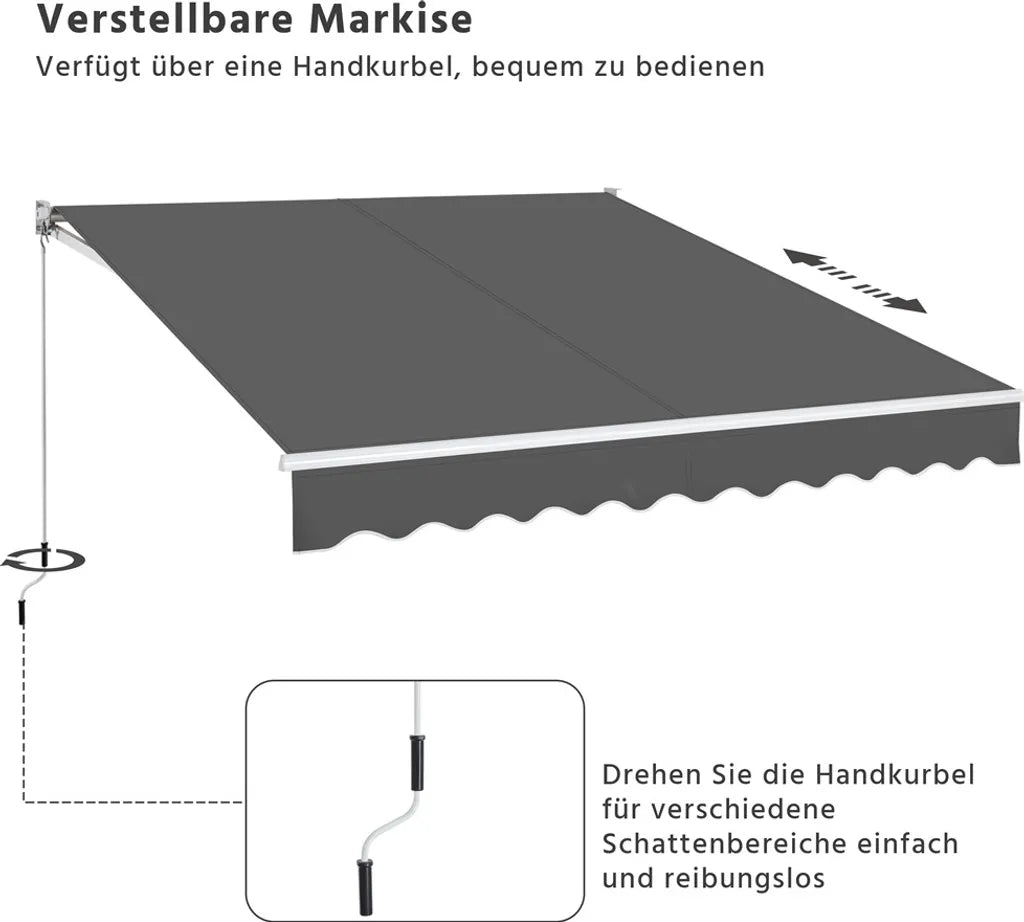 Yaheetech Store articulé 300 × 250 cm - Gris foncé - Parasol manuel avec manivelle et inclinaison réglable 5-35°.