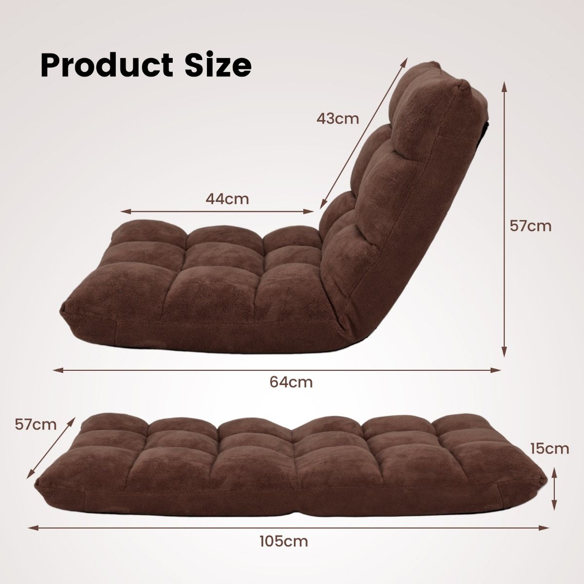 Chaise de sol Coast avec dossier réglable - Max. 90 kg - 105 x 56 x 15 cm - Marron