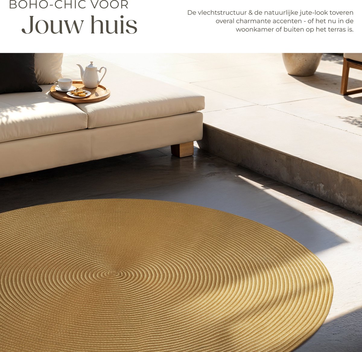 tectake® tapis tressé Raya - Ø 160 cm - aspect jute brun