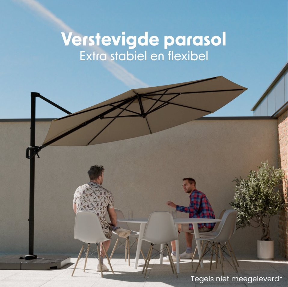LifeGoods Parasol flottant Ø300 cm - Rotation 360° - 6 pieds - Housse incluse - Taupe