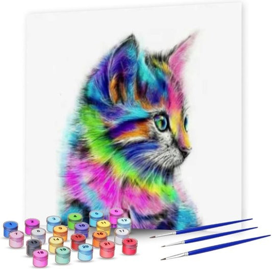 Rubye® Painting By Number Adults - Chat coloré - Peinture et pinceaux inclus - Canvas Painting canvas - Colour by Number - 40x50cm