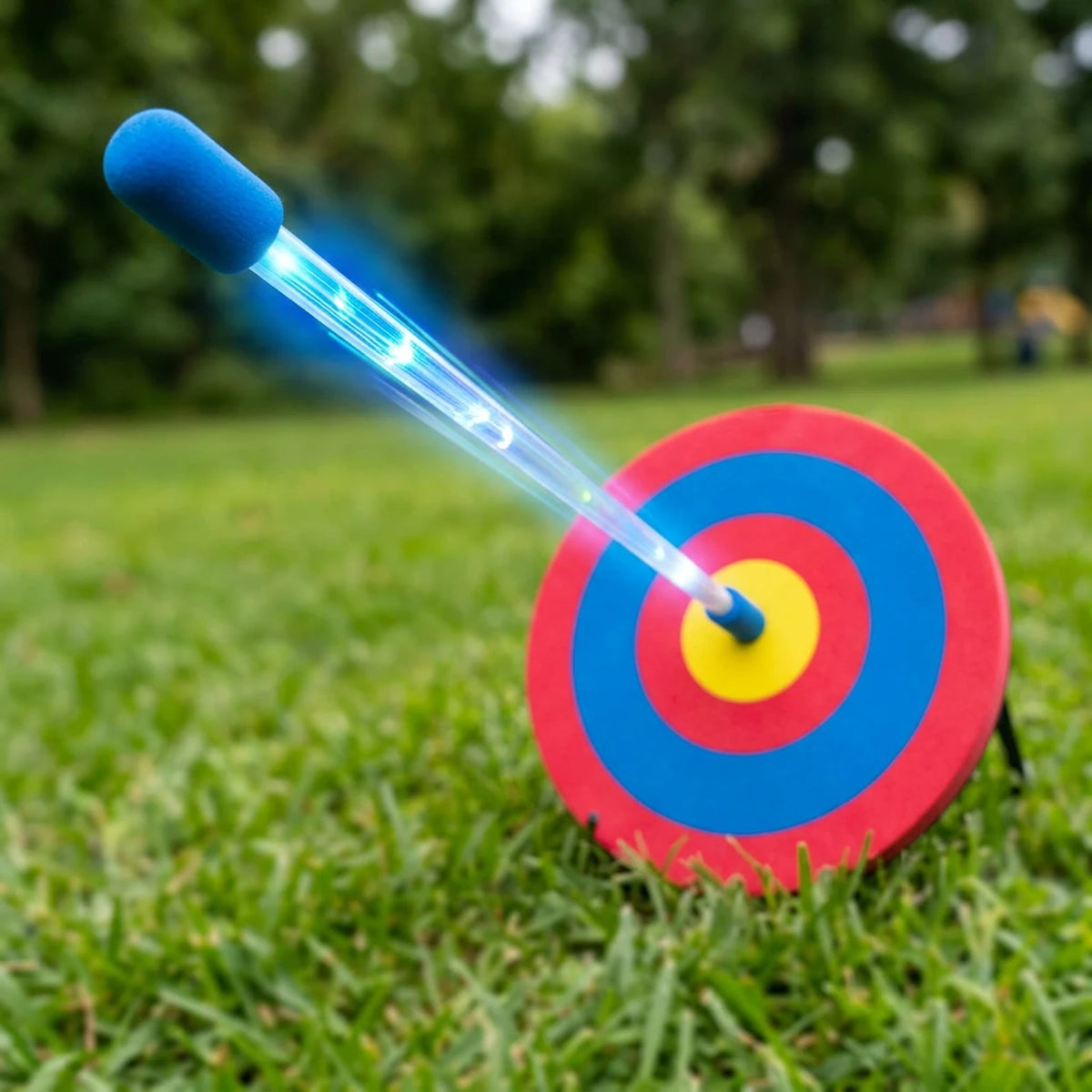 Grand arc lumineux avec flèches lumineuses à fibre optique, 60 cm - Cible incluse - Pour les enfants de 5 à 12 ans