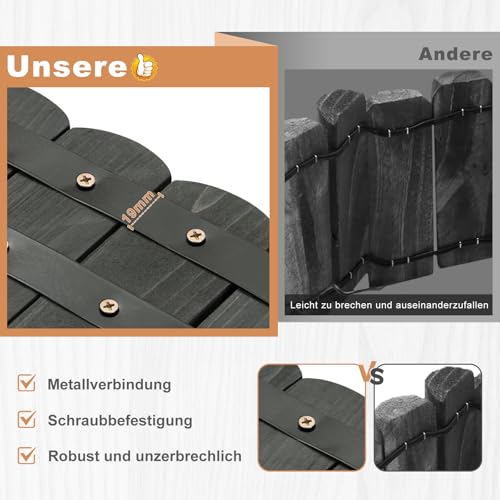 Clôture de jardin en bois flexible Woltu - Anthracite - 203 x 60 cm